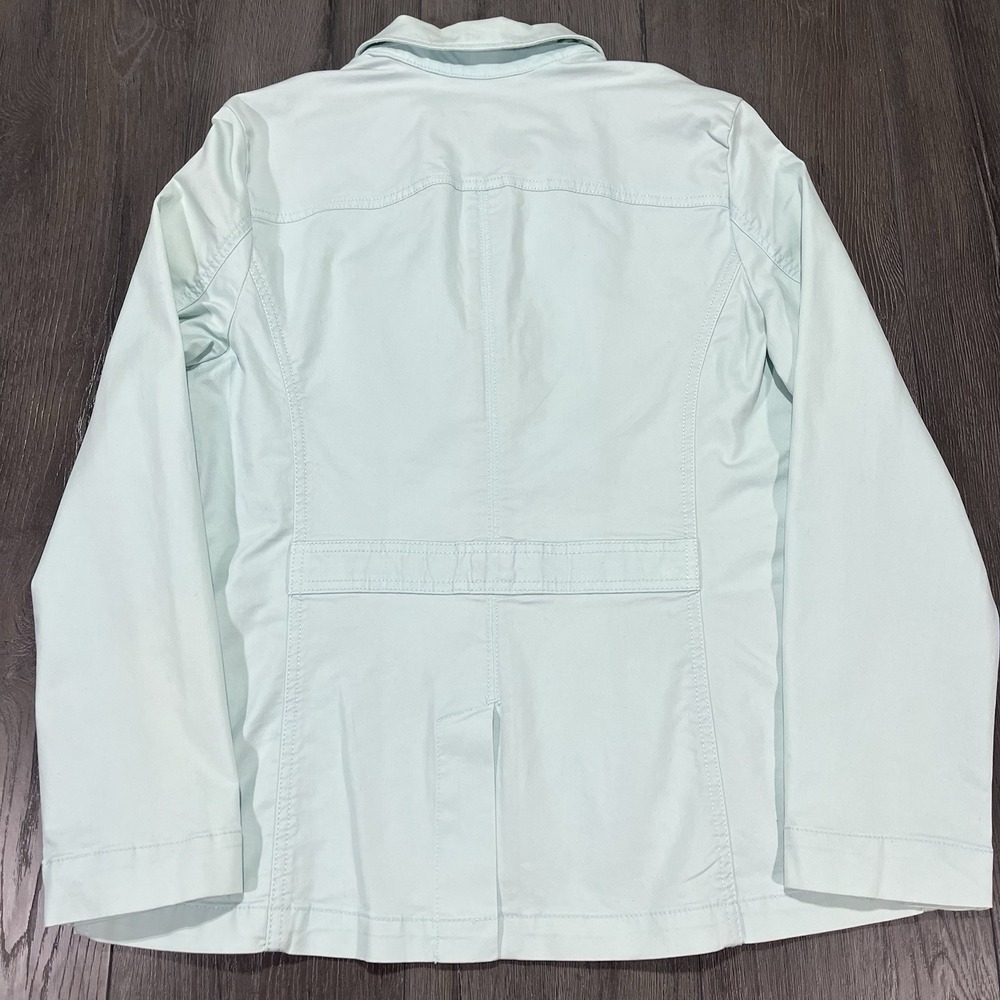 Eddie Bauer Jacket Women Seafoam Blue Legend Wash Collared Sz 14 Military Safari - Picture 2 of 12